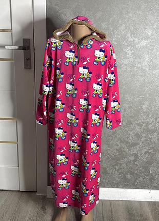 Велюрова нічнушка з капюшоном нічна сорочка на дівчинку 8-9р hello kitty