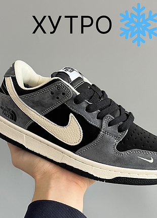 Зимние кроссовки на меху nike dunk x tnf black grey мех