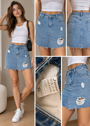 Джинсова мініспідниця jeans блакитна, висока посадка, розмір xl