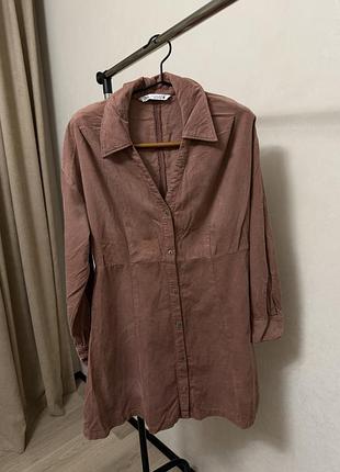 Вельветова сукня-сорочка zara коричнева