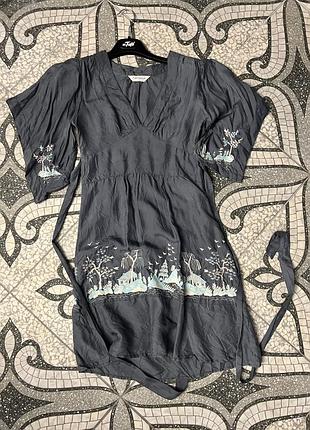 Шовкова винтажна сукня topshop зi східною вишивкою (100% шовк, розмір xs / eur 34 / uk 6)