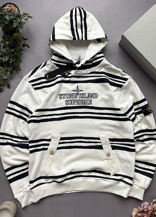 Худі stone island x supreme у смужку з капюшоном