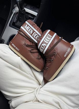 Женские зимние сапоги-дутики moon boot chocolate white