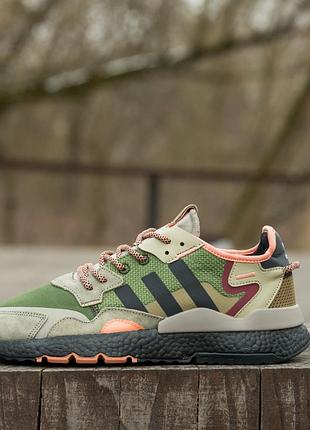 Кроссовки adidas nite jogger boost core black orange dark green