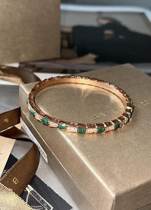 Браслет bvlgari serpenti viper bracelet 18k rose gold with malachite/diamonds
