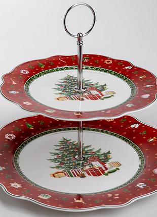 Этажерка для фруктов и десертов christmas фарфоровая yiwu hp-sdhk-40