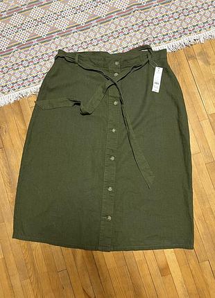 Нова лляна базова спідниця george (18/xl-xxl) кольору хакі. легка віскоза, ґудзики спереду, пояс у комплекті. ідеальна для стильних образів!