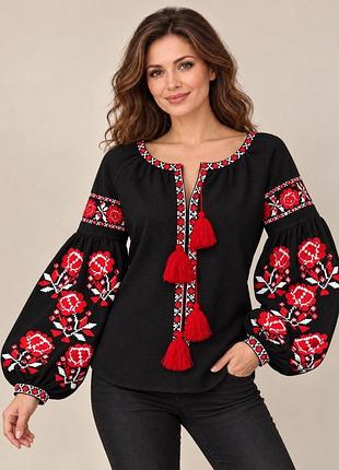 Чорна вишита сорочка "львівські ружі"