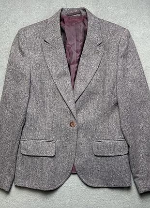 Next твідовий піджак 100% вовна сіро-ліловий eur 42 uk 14 жіночий жакет woolmark однобортний гострі лацкани блейзер британський стиль old money осінь