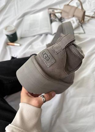 Ugg classic ultra mini platform premium натуральна замша сірі уггі 6