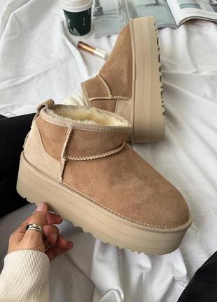 Ugg classic ultra mini platform premium бежеві уггі на платформі