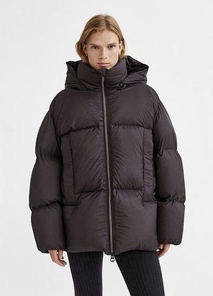 Пуховик жіночий h&m premium коричневий оверсайз
