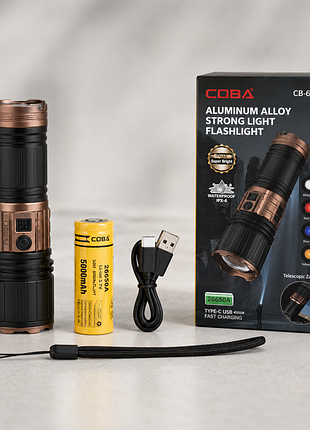 Аккумуляторный ручной литрарик / мощный фонарик coba cb-g008-1 с usb выходом / фонарик 18800 mah 4 цвета освещения