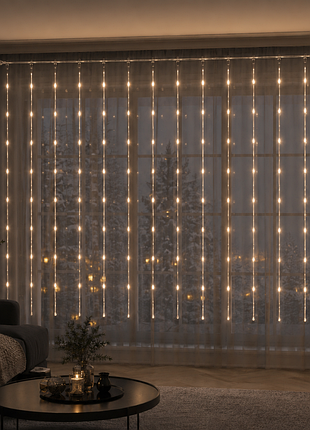 Гірлянда штора 280 led 3х2 м роса в силіконі тепло-біла