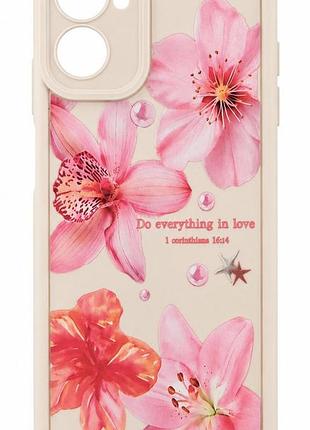 Чехол shock case print для телефона motorola g06 бампер силиконовый бежевый с рисунком цветы