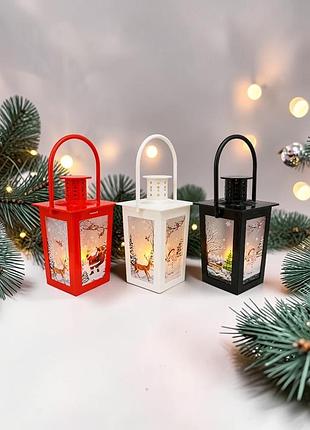 Декоративний ліхтар з ручкою, зимовий сюжет, led