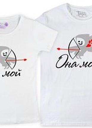 Парні футболки з принтом "ангели: він мій, вона моя" push it
