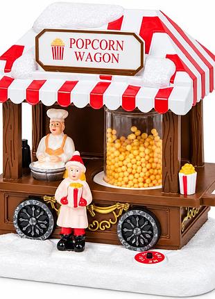 Новогодняя декоративная композиция the jolly collections magic village «popcorn wagon» - тележка с попкорном с подсветкой