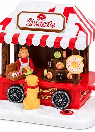 Новогодняя декоративная фигурка the jolly collections magic village «donuts» - праздничная карвинка пончиков на колесиках