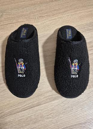 Капці чоловічі polo ralph lauren чорні з вишивкою polo bear