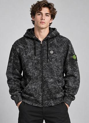Стильне чоловіче худі зимове stone island чорно-сіре s-2xl