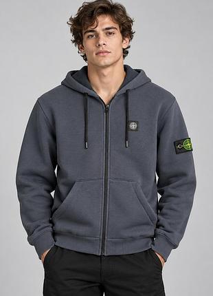Теплий чоловічий худі stone island графіт s-2xl на зиму