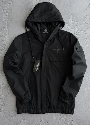 Черная демисезонная ветровка stone island s-xxl