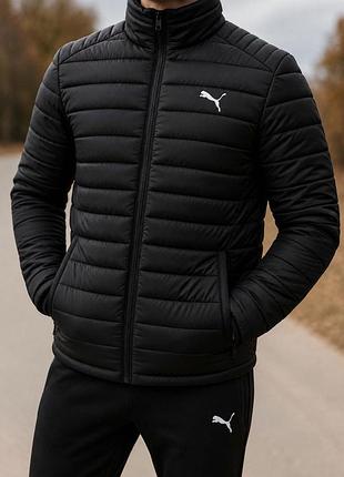 Чорна стьобана демісезонна куртка puma s-xxl