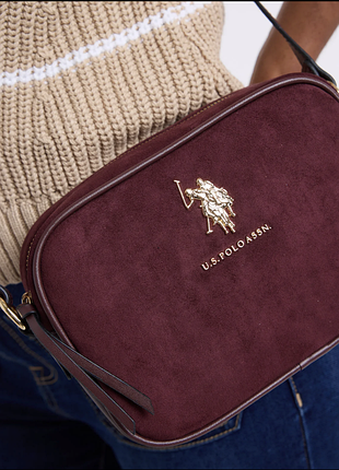 Жіноча замшева сумка крос-боді u.s. polo assn. burgundy, бордова брендова сумка