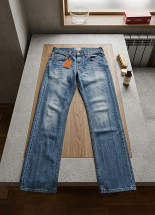 Вінтажні джинси levi's 501 original fit блакитні прямі з потертостями