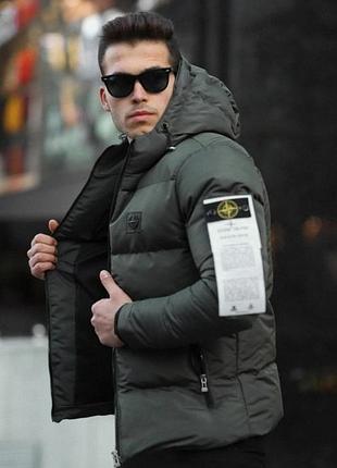 Хаки куртка зимняя stone island размер xs-xxl