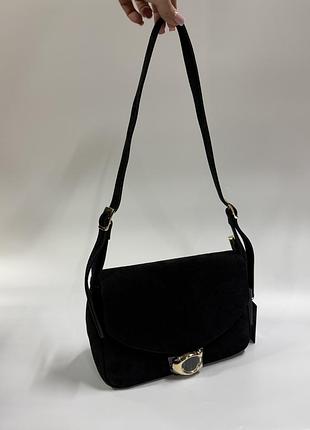 Жіноча сумка coach чорна замшева через плече