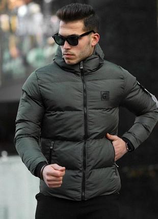 Теплая куртка зимняя stone island хаки xs-xxl