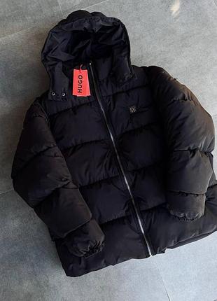 Зимова чоловіча куртка hugo boss з капюшоном чорна s-xxl