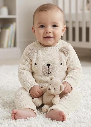 🐻 м’який теплий  костюмчик з обʼємною аплікацією «ведмедик» (светрик та штанці) next (англія)