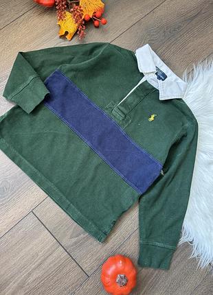 Зелена теніска поло довгий рукав для хлопчика 4 роки 104 см ральф лорег polo ralph lauren з білим комірцем