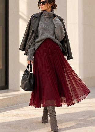 Юбка-брюки zara плісирована, розкішний колір марсала, сток, xs/s
