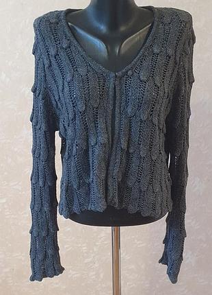Ажурный кардиган marks &amp; spencer per una, р. 14 (l) серый меланж