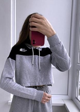 Худі жіноче the north face вкорочене сіро-чорне