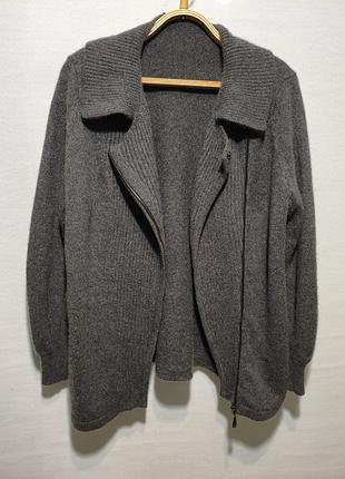 Кашемировый серый кардиган на молнии сип свитер с большим воротником m&amp;s pure cashmere большой размер 22