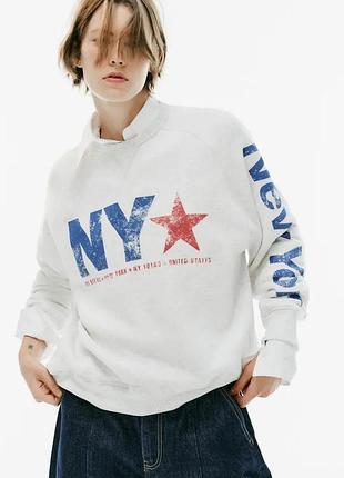 Світшот жіночий сірий з написом zara new