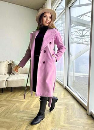 Пальто женское из кашемира розовое 52