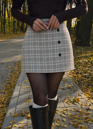 Юбка мини женская в клетку 🎀 серо-розовая с пуговицами 🖤 tally weijl 🍂 Стиль преппи 🌸 размер xs/s🔎 короткая юбочка на каждый день🤍шпона юбка