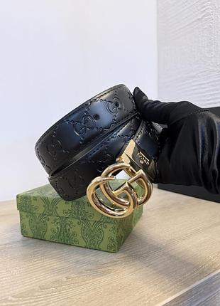 Ремінь gucci шкіряний чорний із золотистою пряжкою