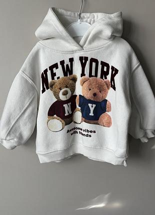 Худі zara kids для малюків молочного кольору з принтом ведмедиків, розмір 80