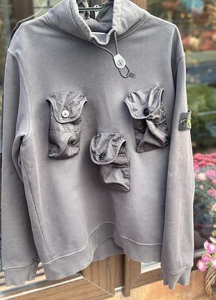 Худі чоловіче stone island сіре з кишенями