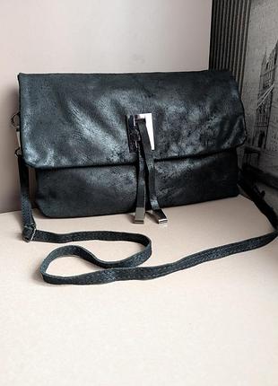 Сумка borse in pelle made in italy женская из натуральной ламинированной замши черная