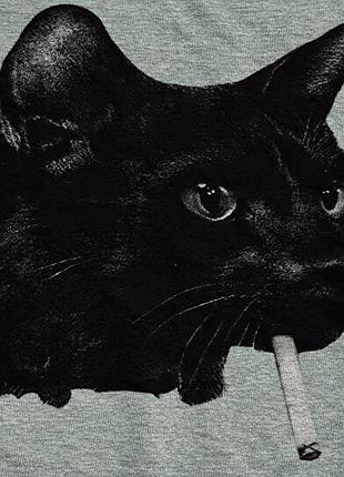 Стильний світшот реглан кофта з принтом чорного кота weed wolf