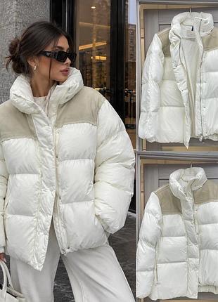 Жіночий пуховик moncler біло-бежевий 70 см 60 см