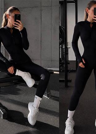 Жіночий спортивний комбінезон чорний мікродайвінг l-xl